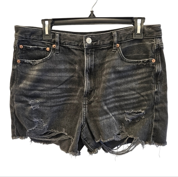 American Eagle Black Distressed Cutoff Denim High Rise Shorts Womens - Picture 1 of 6
